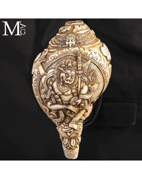 Conchiglia Shankha Tibetana Scolpita – Mahakala,...