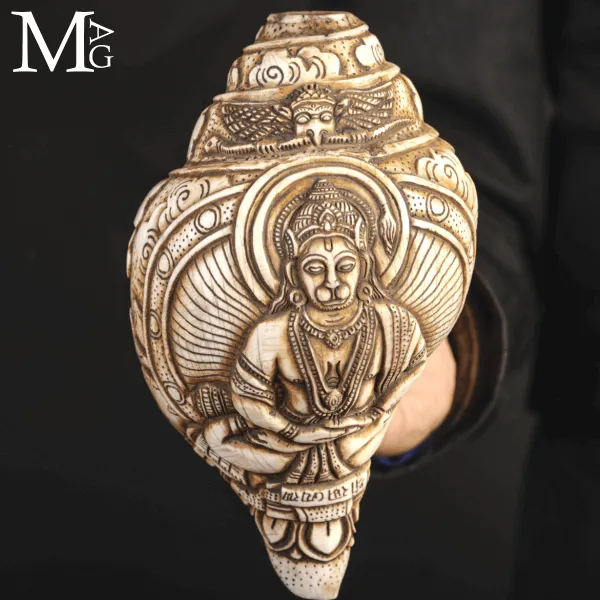 Conchiglia Shankha Tibetana Scolpita – Vishnu Ananta-Shesha, il Dio sul Serpente Cosmico