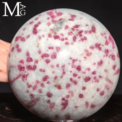Sfera di Albite con Tormalina Rosa Rubellite.