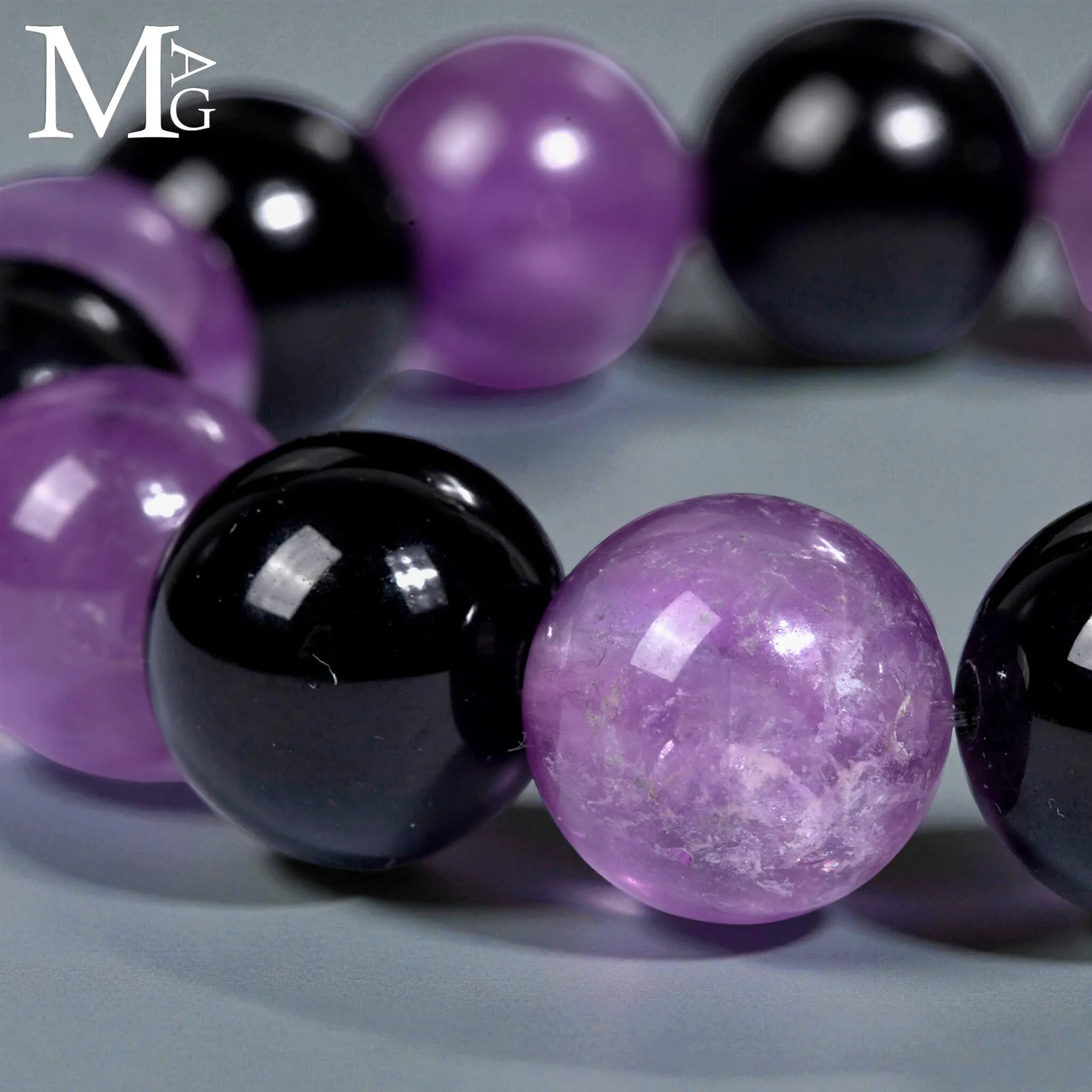 Bracciale in Ametista Boliviana e Onice Nero – Sfere da 12,5 mm