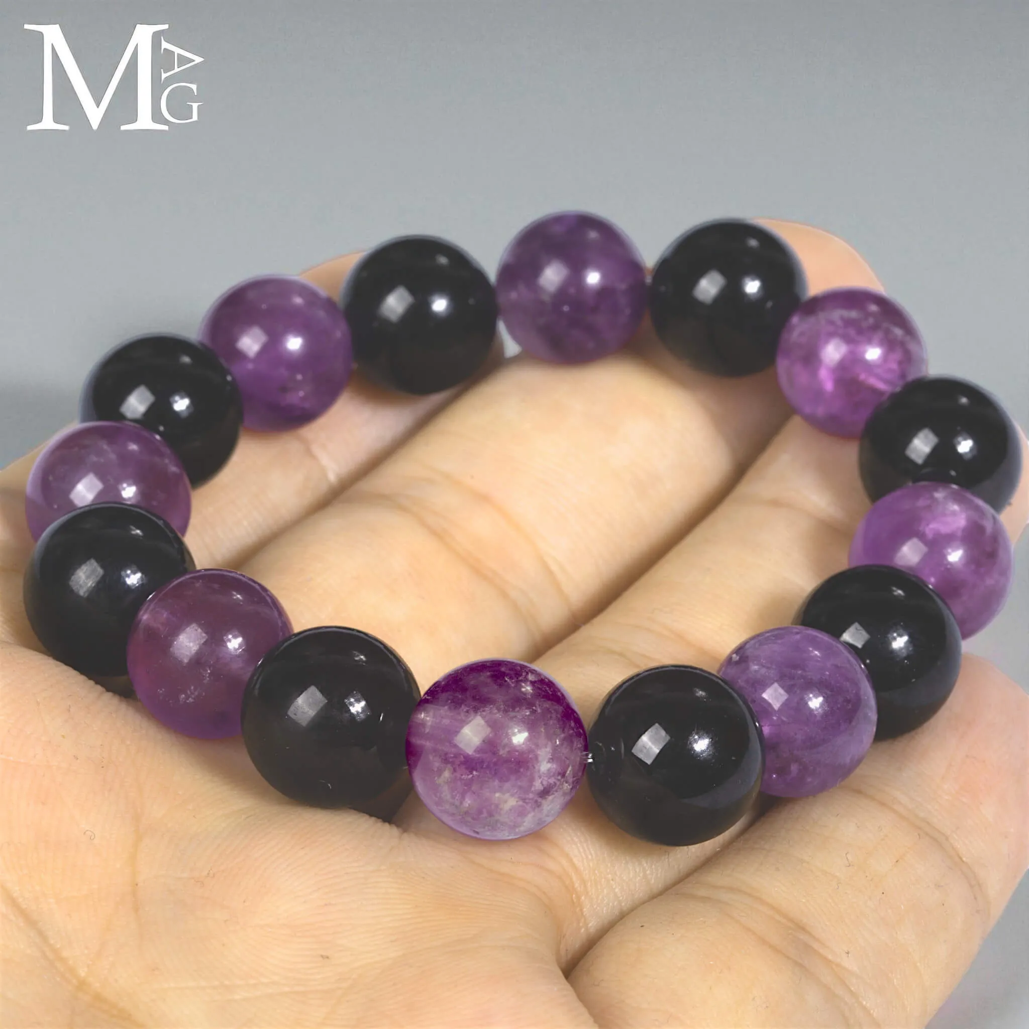 Bracciale in Ametista Boliviana e Onice Nero – Sfere da 12,5 mm