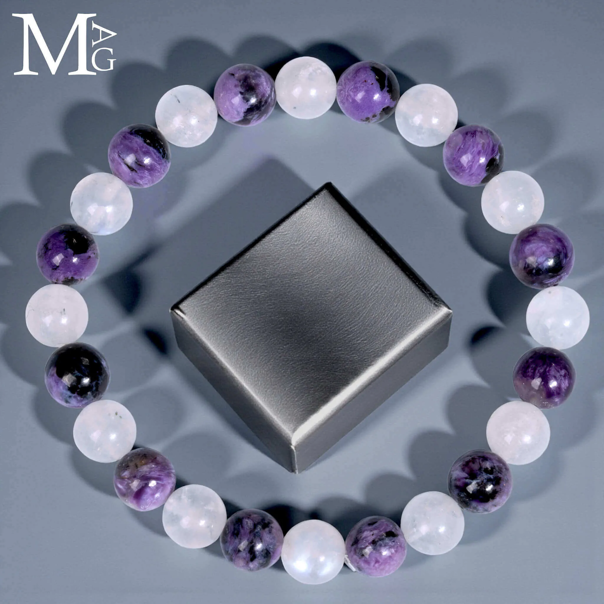 Bracciale in Charoite Siberiana e Pietra di Luna.