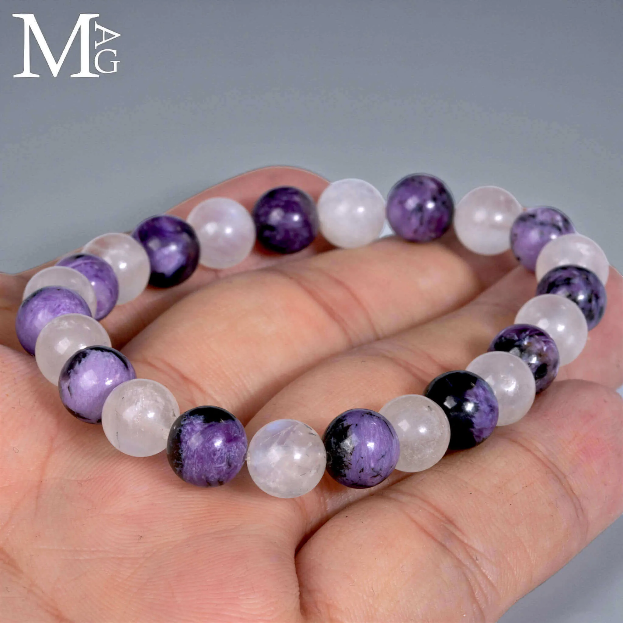 Bracciale in Charoite Siberiana e Pietra di Luna.
