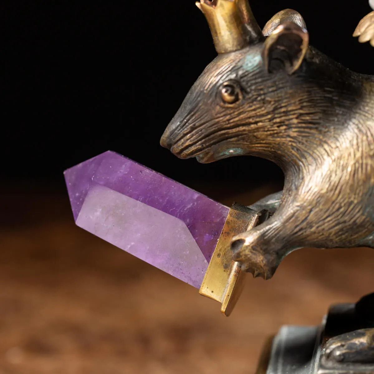 Scultura roditore con cristallo e geode di Ametista