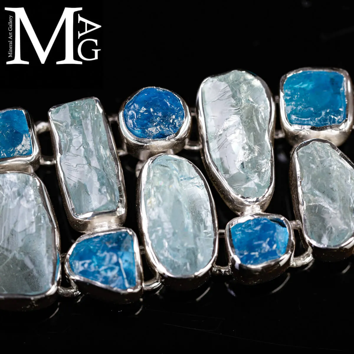 Bracciale in Argento con Acquamarina e Apatite Naturali.