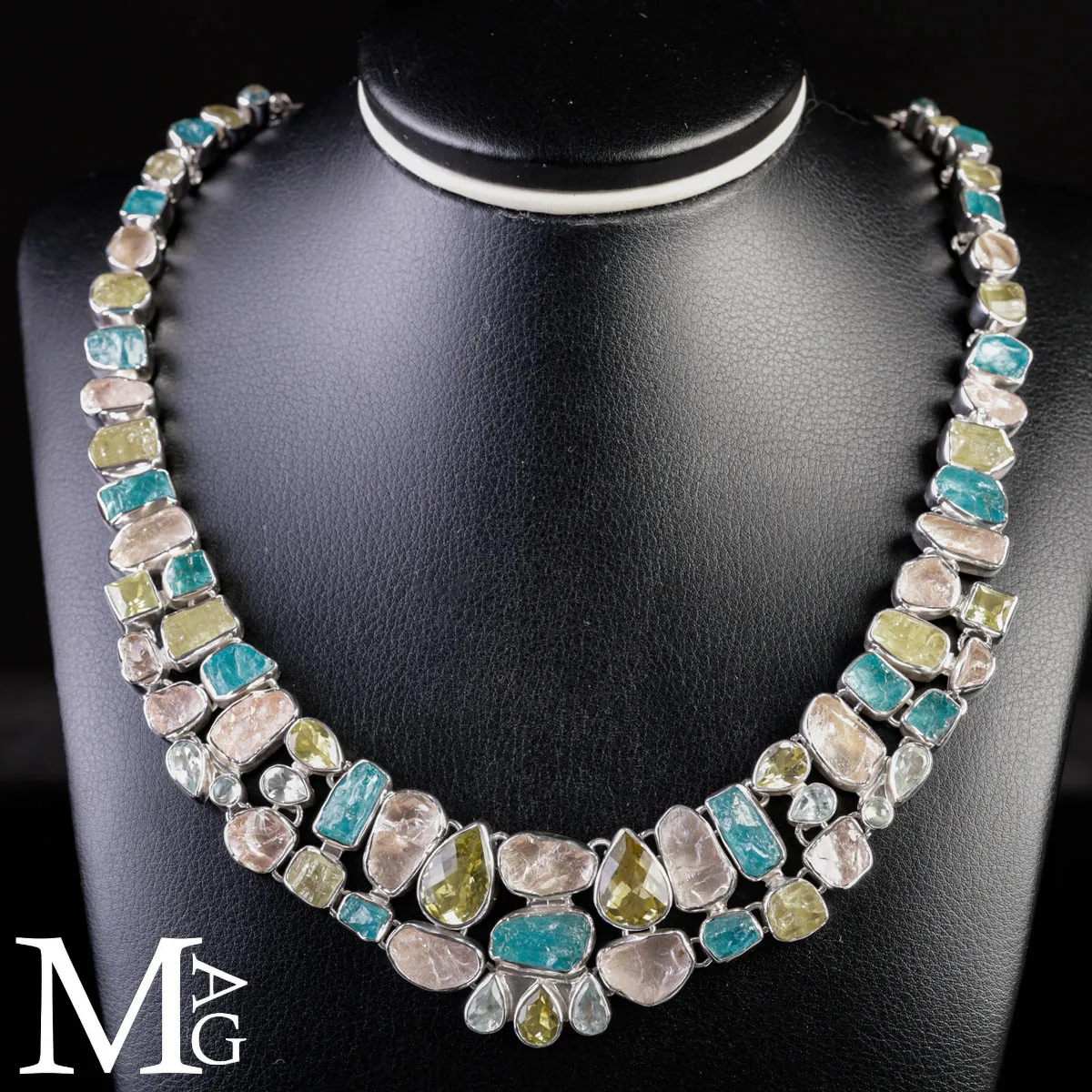 Collier in Argento con Eliodoro, Morganite, Acquamarina e Apatite Naturali