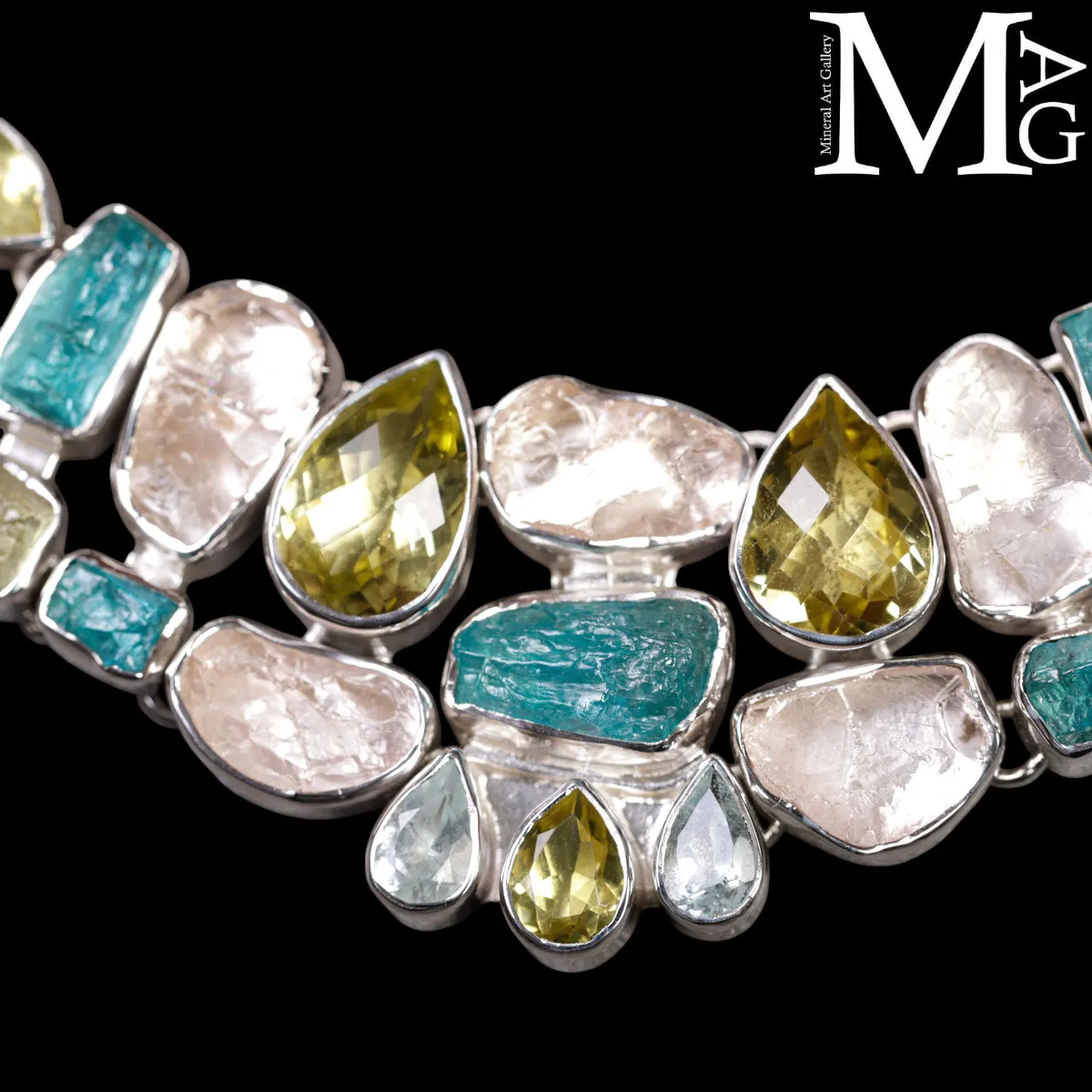 Collier in Argento con Eliodoro, Morganite, Acquamarina e Apatite Naturali