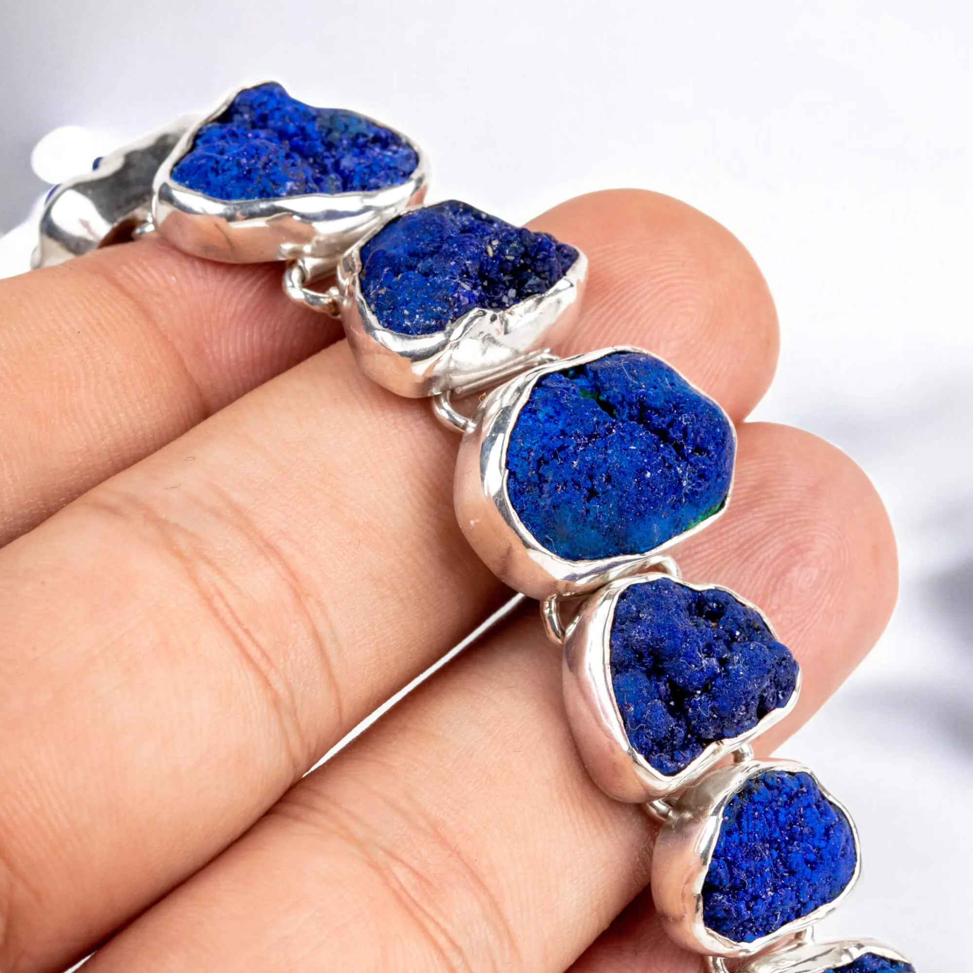 Esclusivo bracciale in Argento con Rara Azzurrite in Formazione Geode.