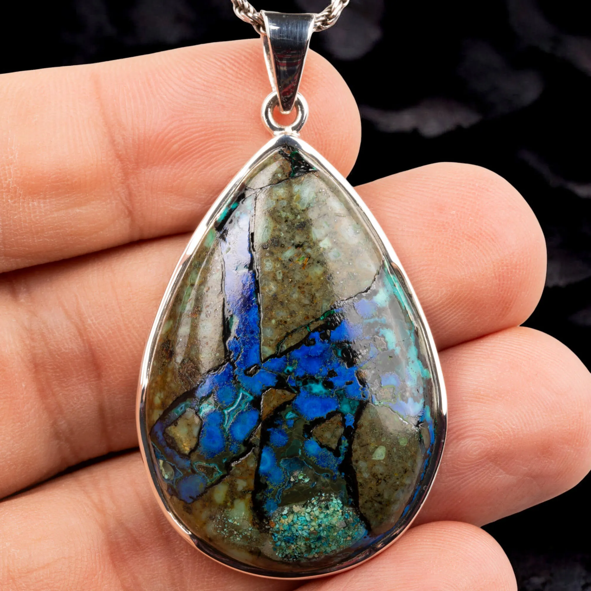 Ciondolo Goccia in Argento con Azzurrite Naturale.