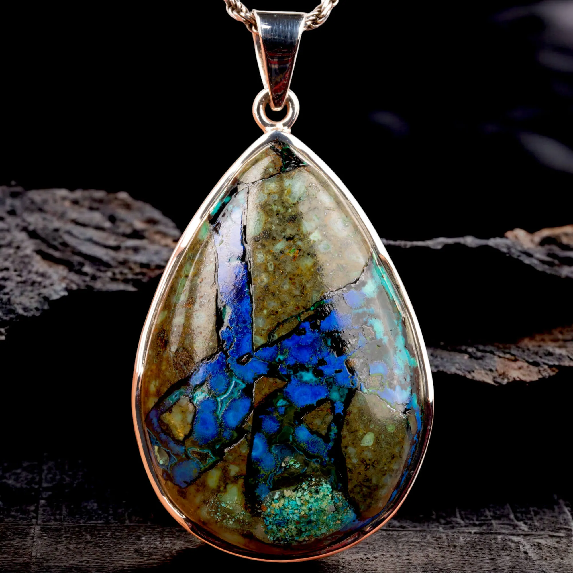 Ciondolo Goccia in Argento con Azzurrite Naturale.