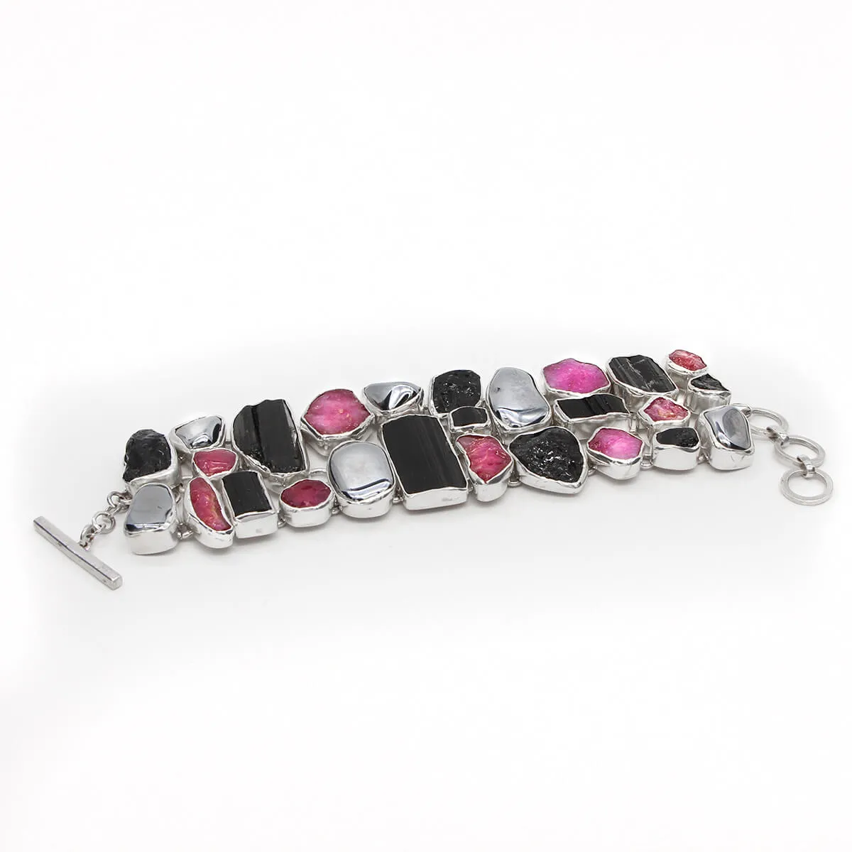 Bracciale Mosaico di Gemme Rubino - Black Tormalina nera e Hematite
