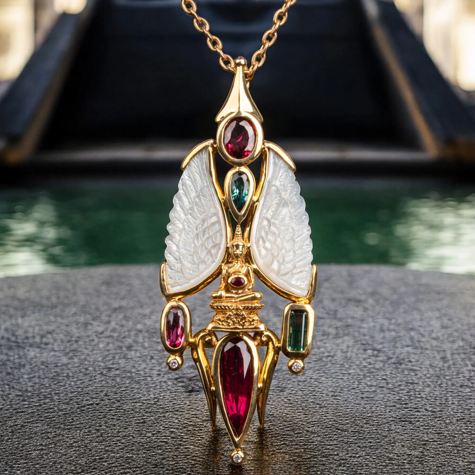 Capolavoro di Gioielleria: Argento Placcato oro 18K con Tormaline e Diamanti.