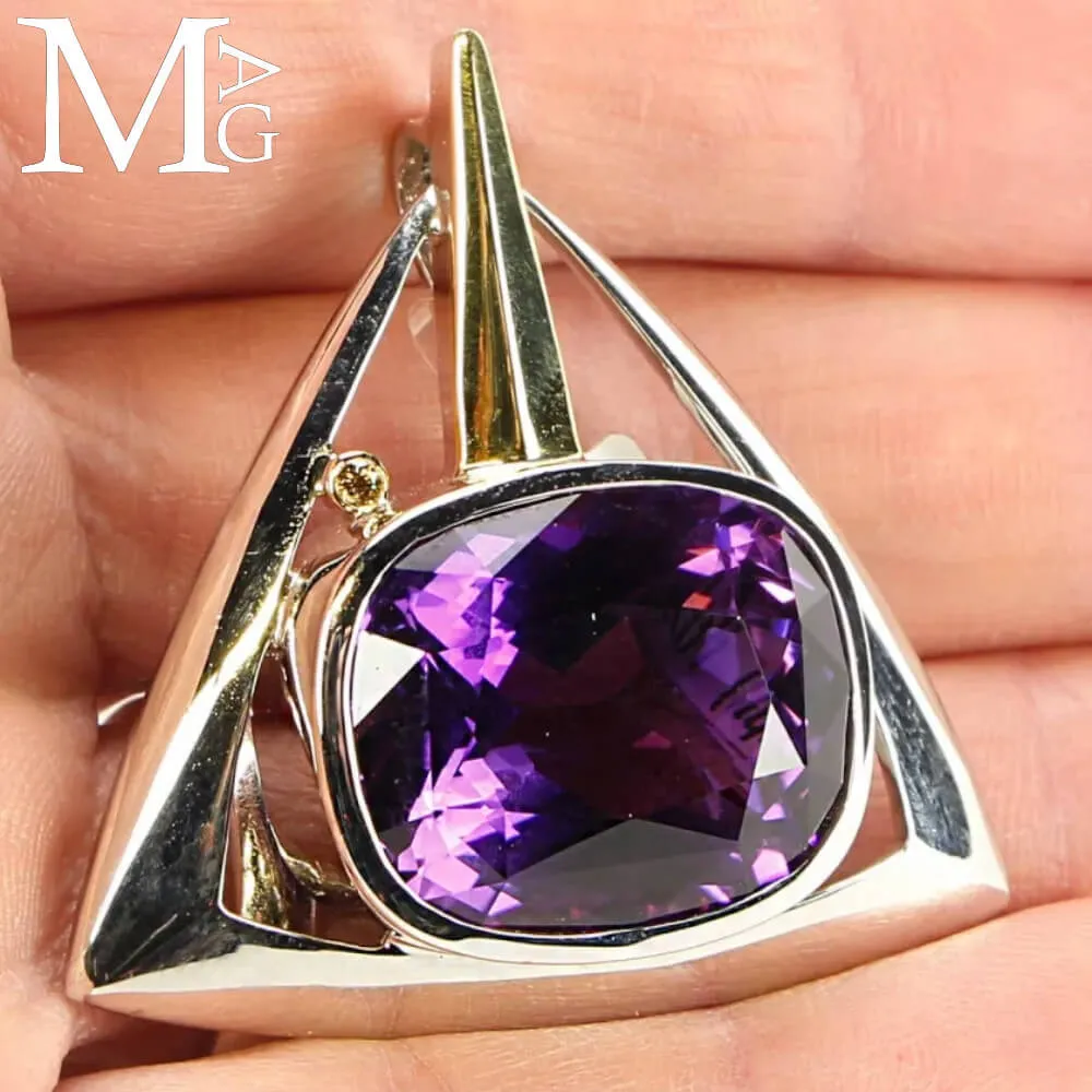 Pendente in Argento con Ametista Boliviana e Diamantino Champagne.