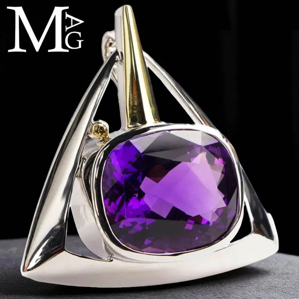Pendente in Argento con Ametista Boliviana e Diamantino Champagne.