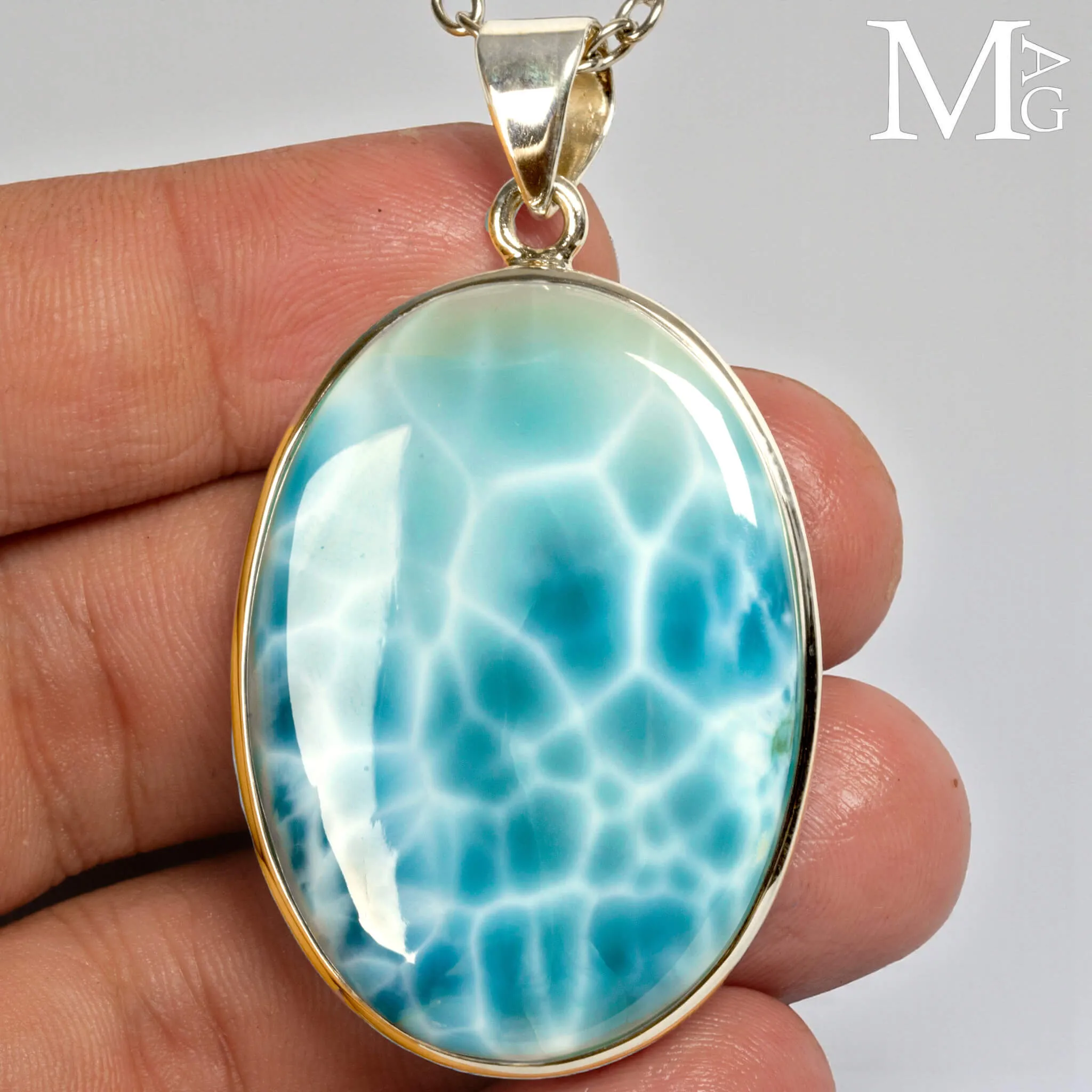 Ciondolo in Argento con Gemma di Larimar dei Caraibi