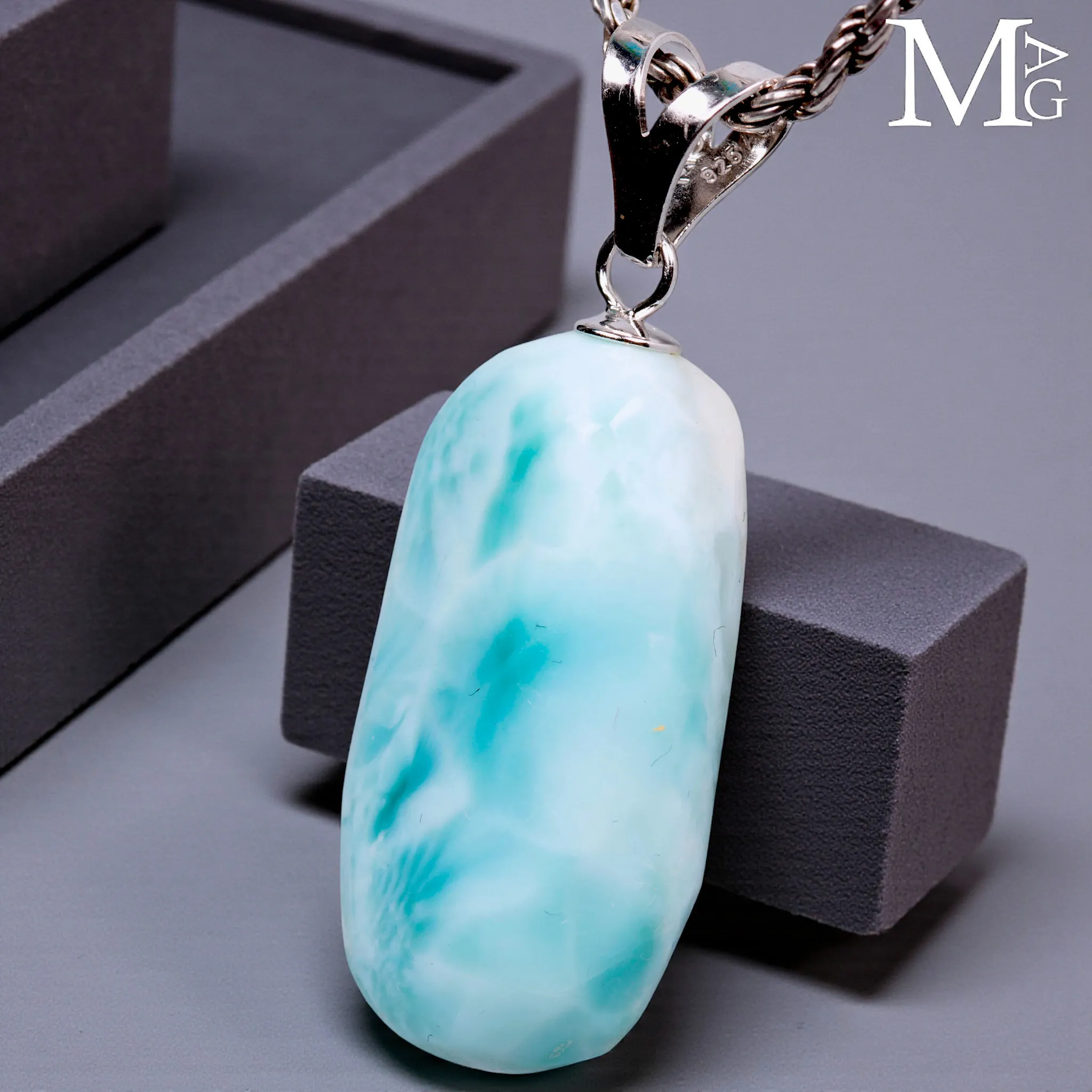 Ciondolo con Larimar Naturale - Gancio in Argento 925