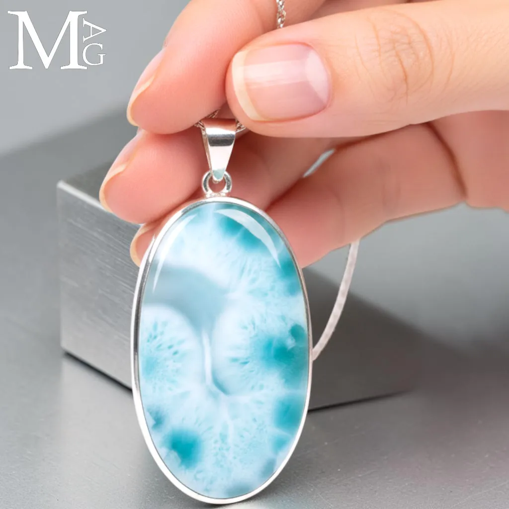 Ciondolo in Argento con Larimar Naturale dei Caraibi.