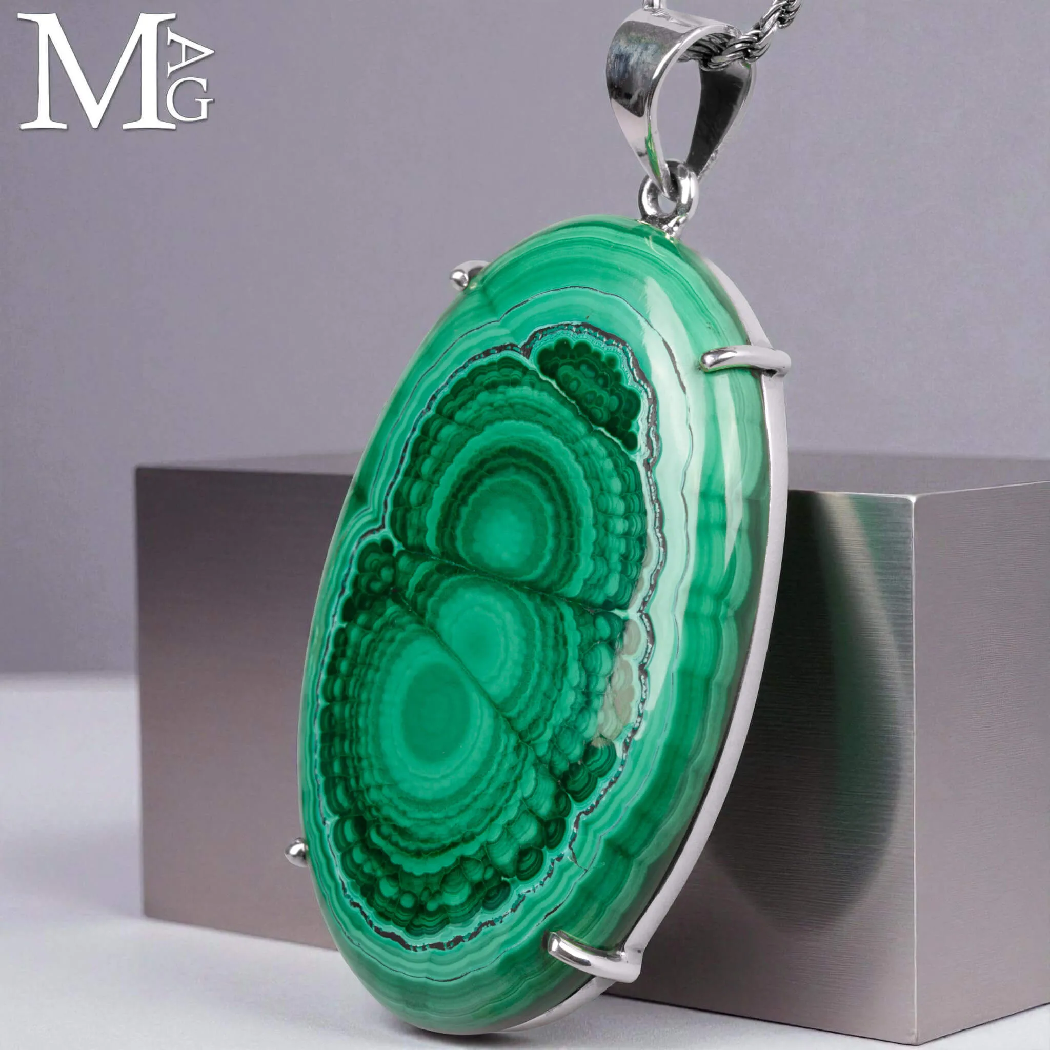 Ciondolo in Argento con Malachite del Congo