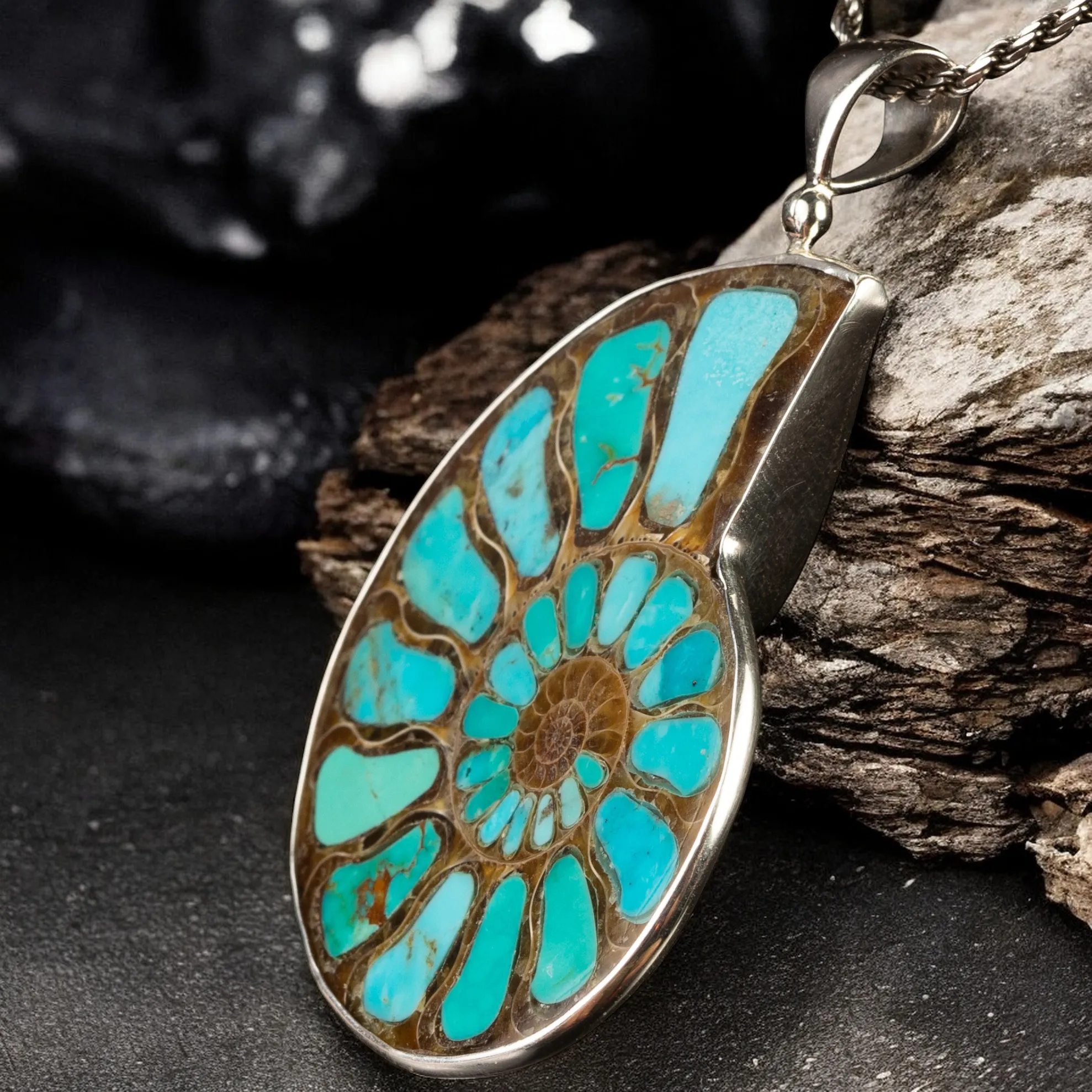 Ammonite Fossile con intarsio in Turchese