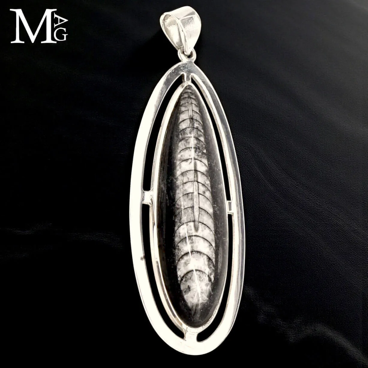 Ciondolo in argento con fossile di Orthoceras