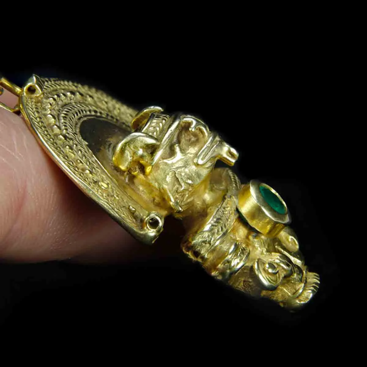 Pendente Naylamp in Argento e Oro con Smeraldo