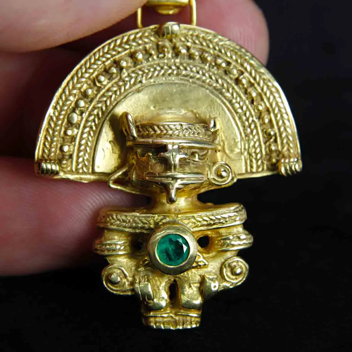 Pendente Naylamp in Argento e Oro con Smeraldo
