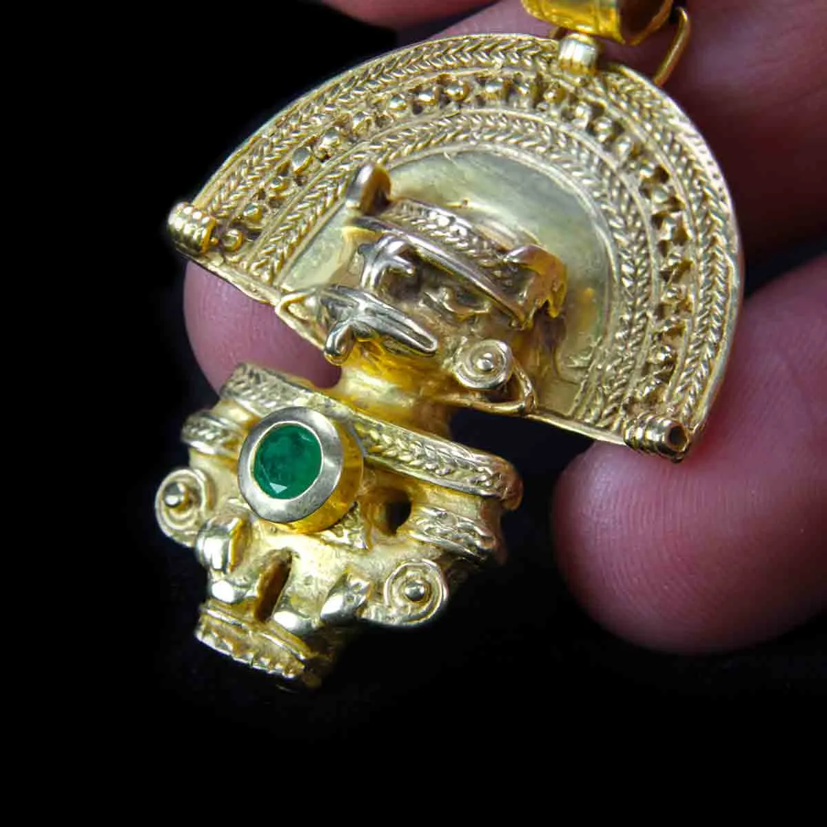 Pendente Naylamp in Argento e Oro con Smeraldo