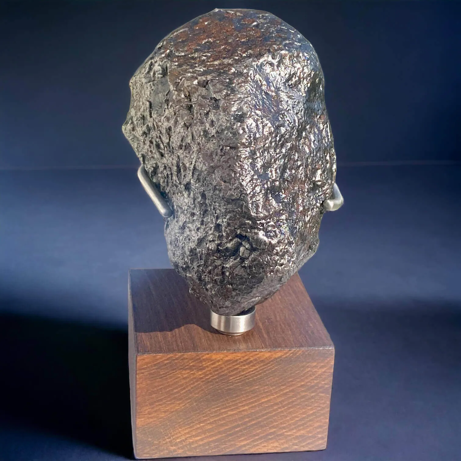 Meteorite Campo del Cielo da 2,5 kg su Base in Legno ed Acciaio.