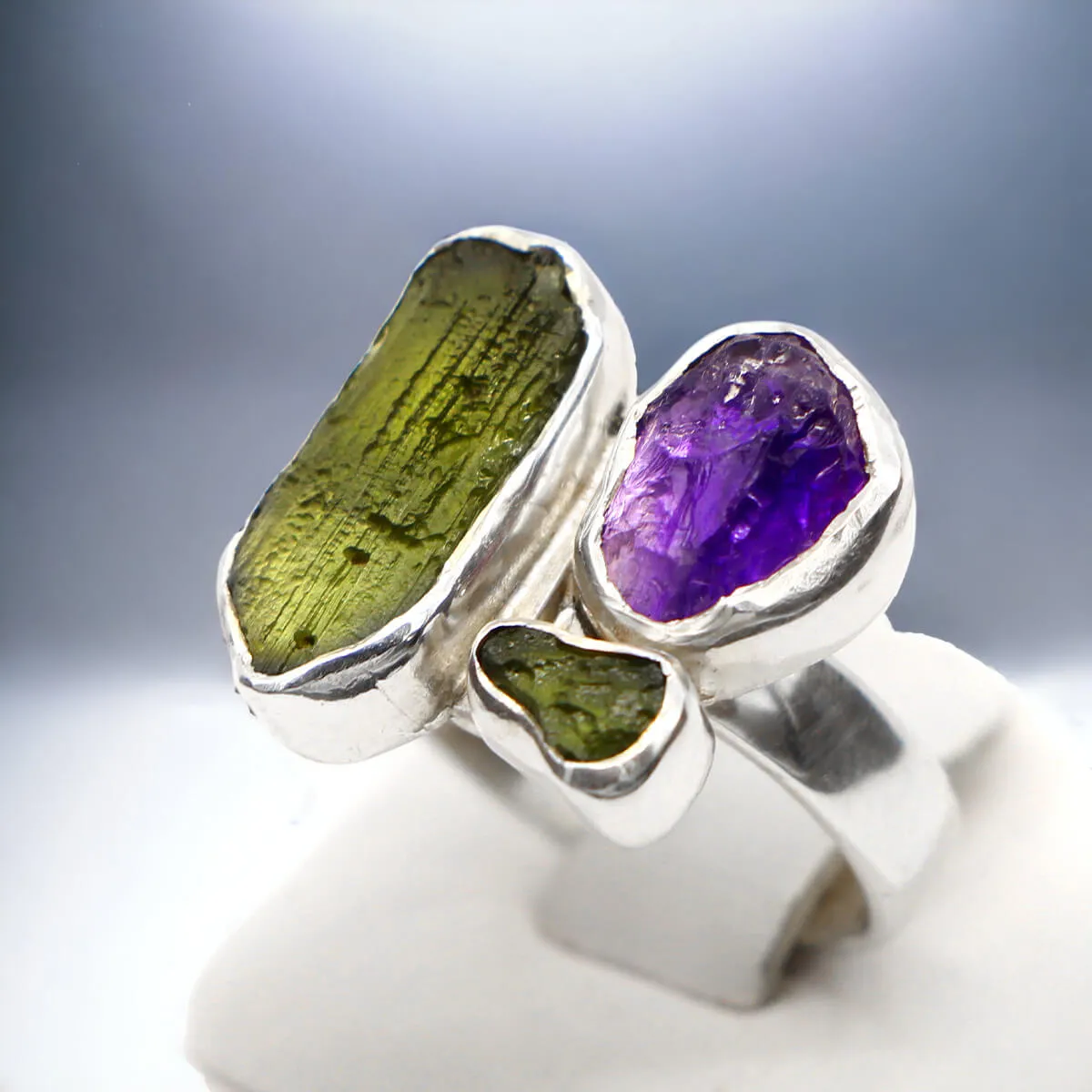 Anello Ametista e Moldavite
