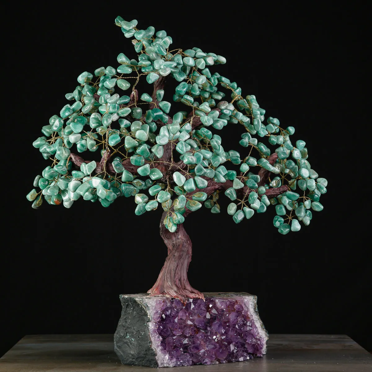 Albero della Vita: Bonsai di Avventurina su Base di Drusa di Ametista Naturale.