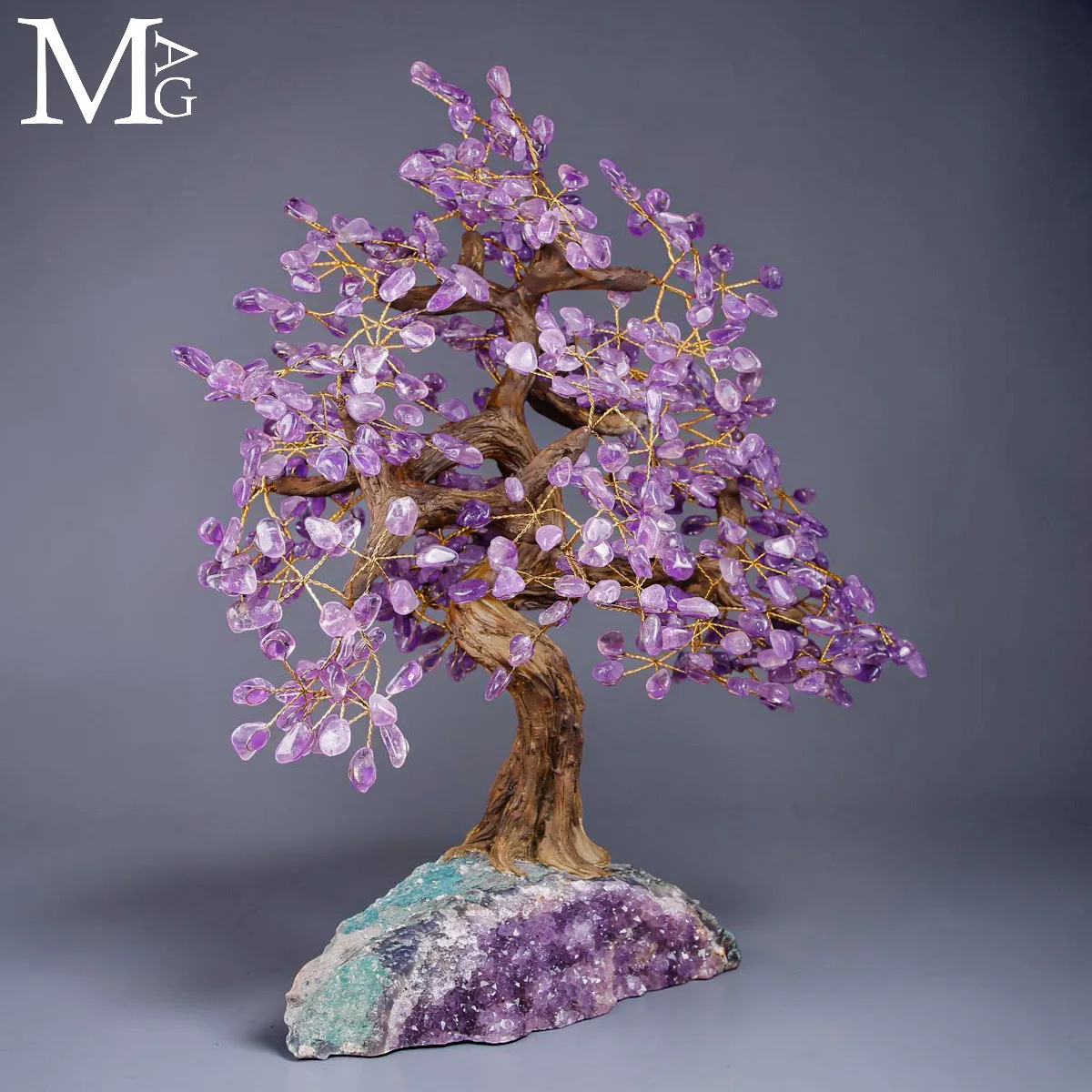 Albero Bonsai in Ametista su Drusa Naturale – Scultura Decorativa Artigianale.
