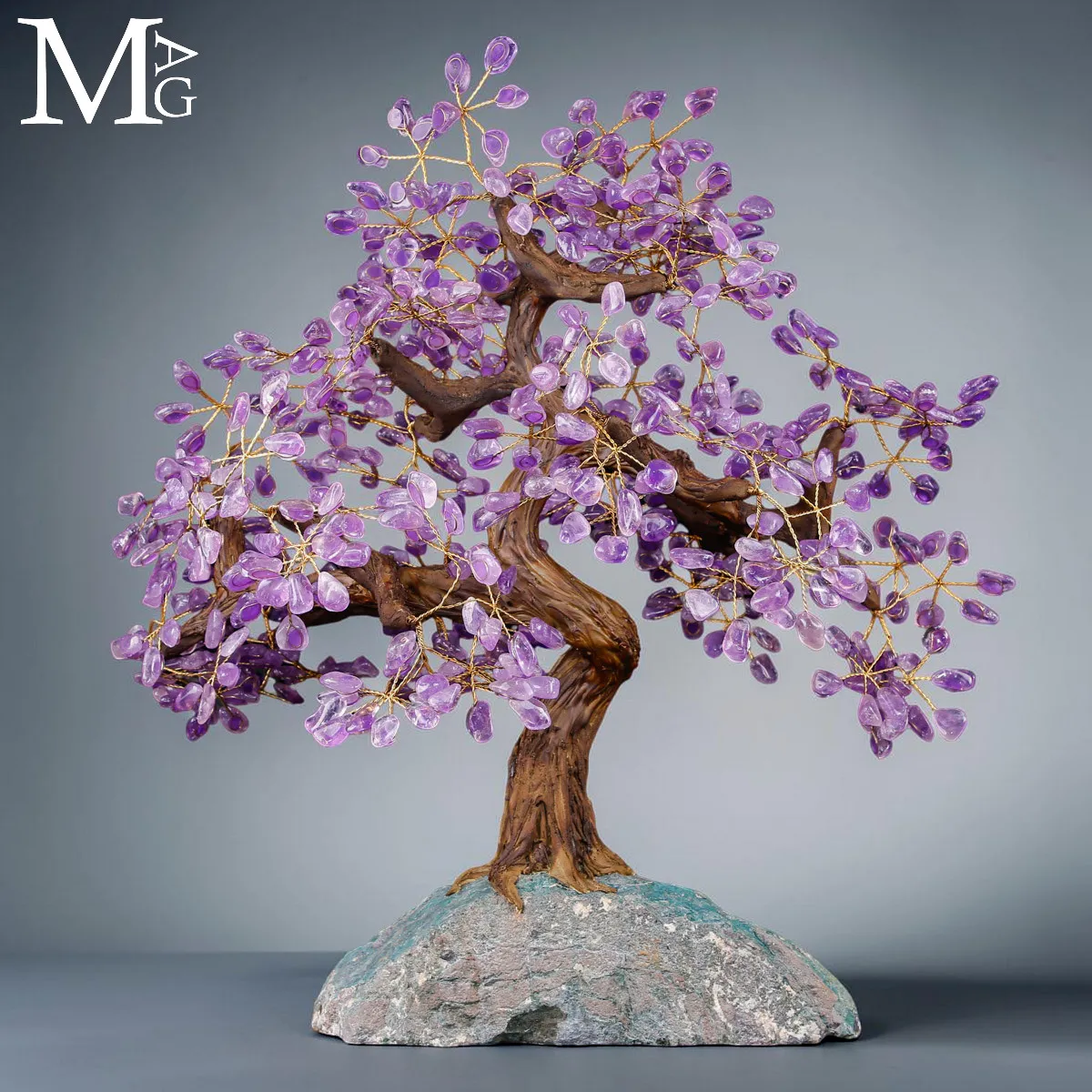 Albero Bonsai in Ametista su Drusa Naturale – Scultura Decorativa Artigianale.